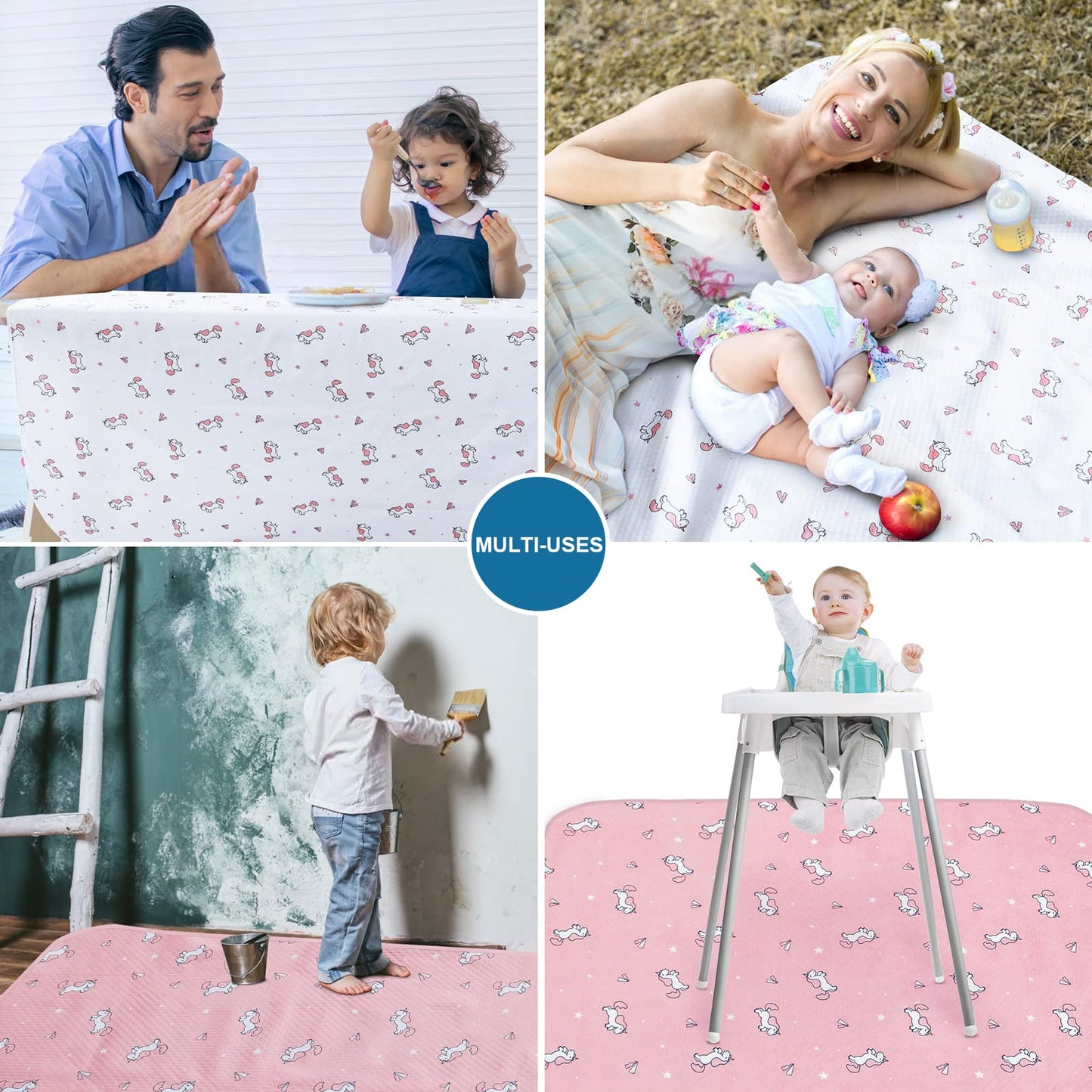Splat Mat For Under High Chair, 2 Pack High Chair Mat For Floor, Waterproof Mat Washable For Arts And Crafts, Anti-Slip Playtime