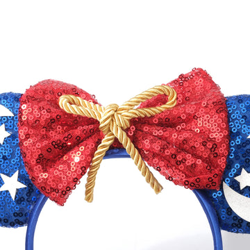 Foeran Mouse Ears Headbands Shiny Bows Mouse Ears Glitter Party Princess Decoration Cosplay Costume For Girls Women (Moon Blue)
