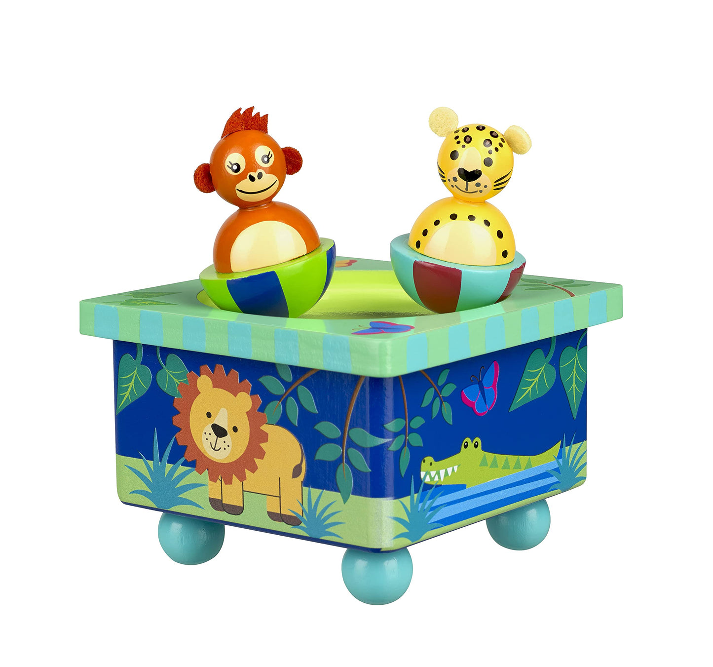 Orange Tree Toys Jungle Animals Music Box | Hand Painted Colorful Wooden Toy for Toddlers 3+, Sustainably Made, Perfect for Enco