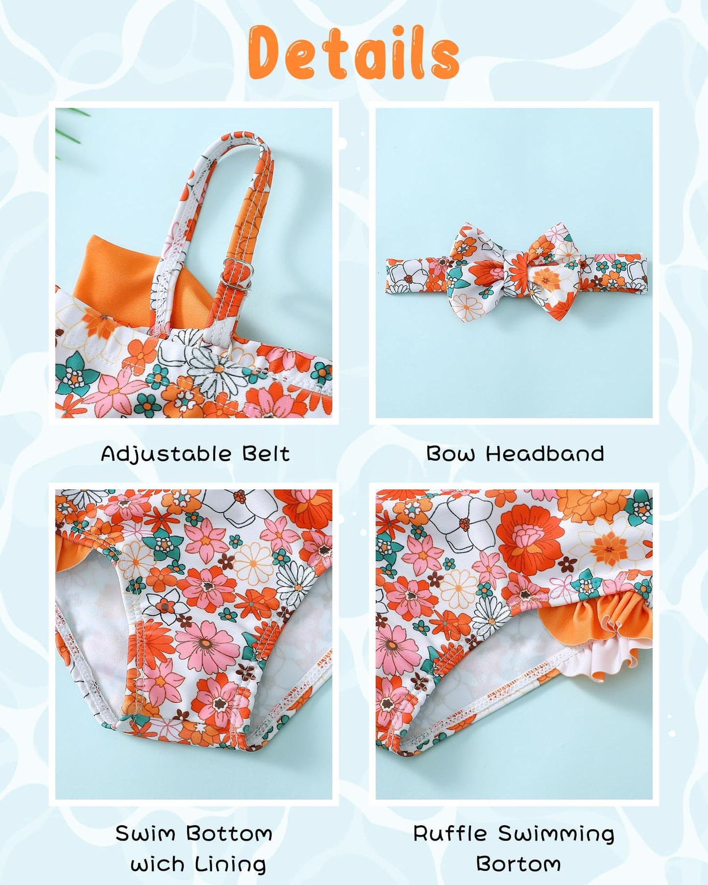 Mioglrie Baby Girl Swimsuit Infant Bathing Suits Newborn 0-3 Month For Girls Summer Beach Swim Suit Orange Floral One Piece Swim