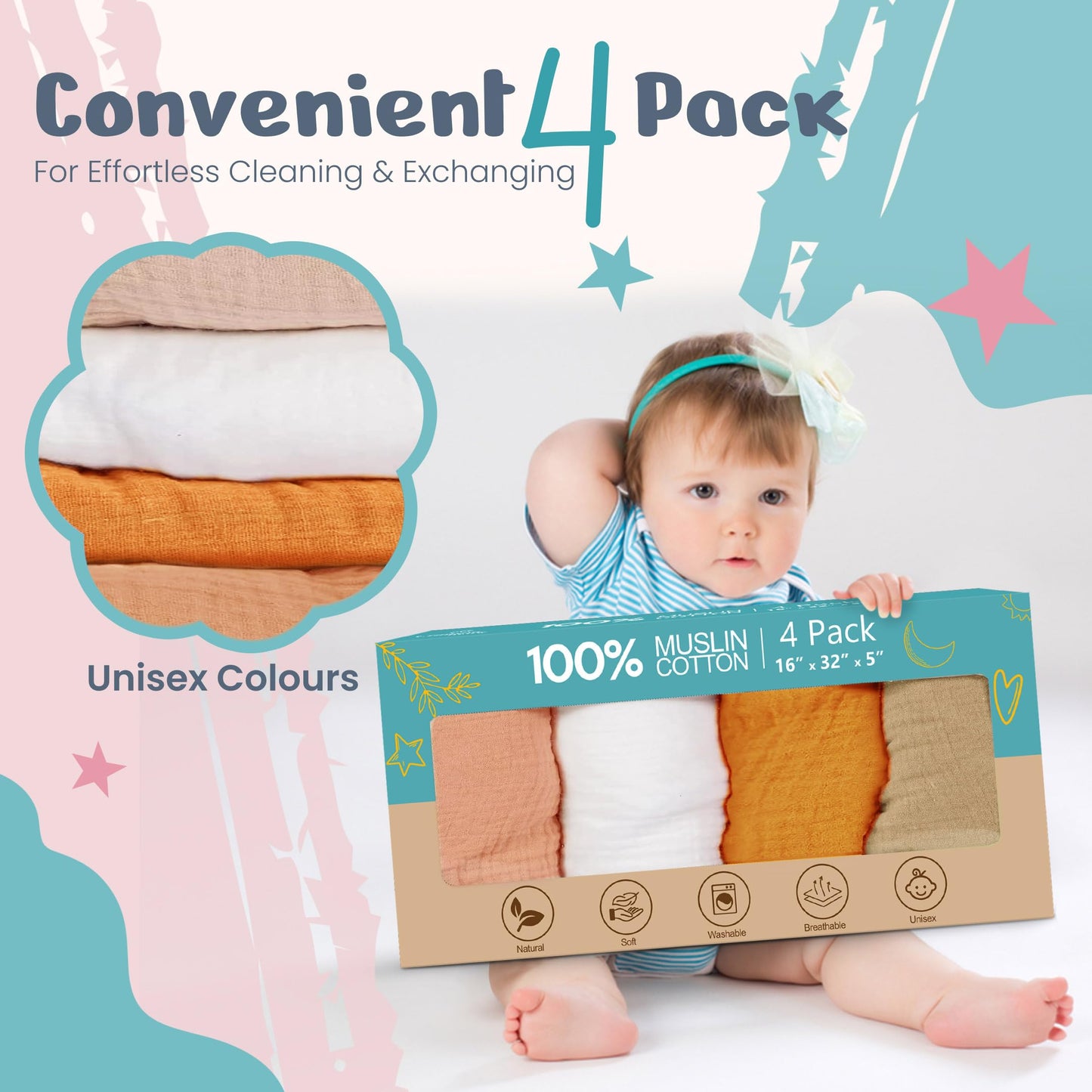 100% Muslin Changing Pad Cover Ultra Soft 120Gsm Baby Changing Pad Covers For Girls And Boys - Easy Wash Diaper Changing Pad Cov