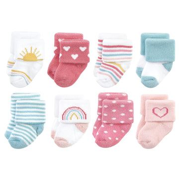 Hudson Baby Unisex Baby Cotton Rich Newborn And Terry Socks, Modern Rainbow, 6-12 Months