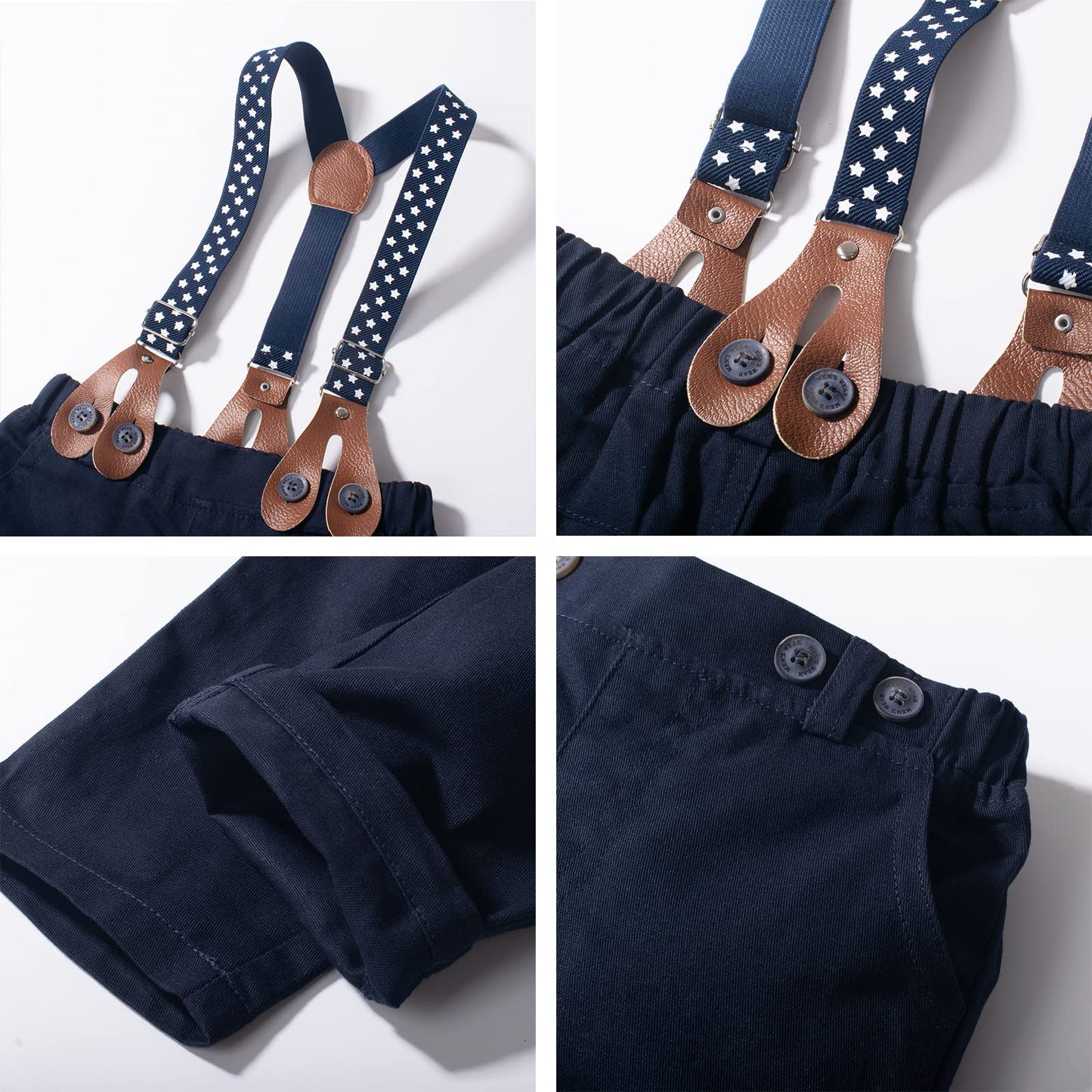 Yilaku Baby Boys Clothes Toddlers Dress Outfits Cotton Shirt + Bow Tie + Suspender Pants 4 Piece Infant Gentleman Suits (3-6 Mon