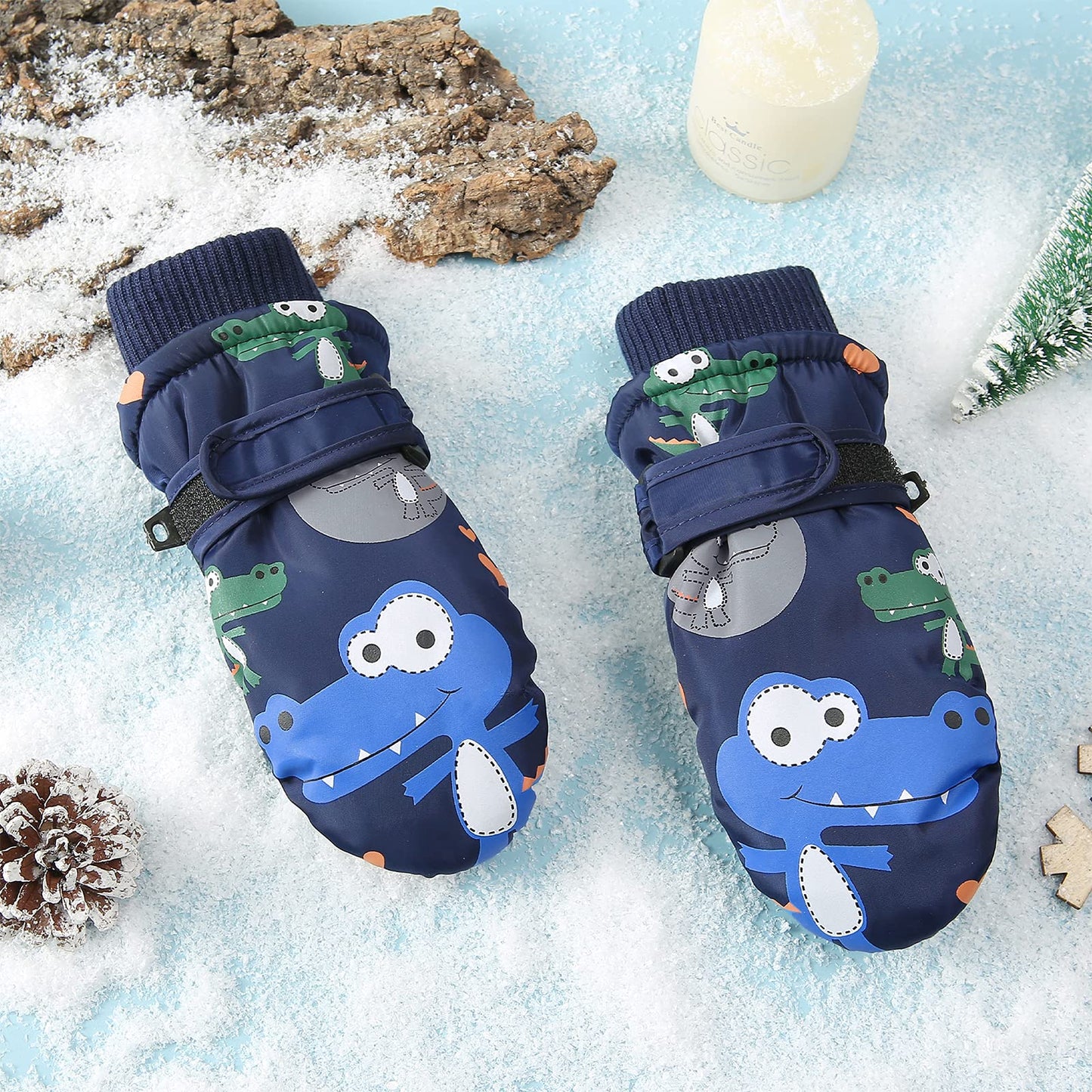 American Trends Toddler Winter Mittens Waterproof Boy Ski Gloves Warm Fleece Snow Mitten For Baby Boy Girl Cold Weather Navy Gre