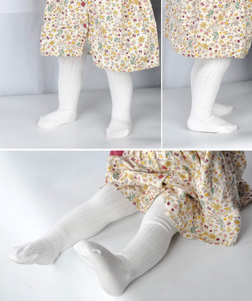 Epeius 6 Pairs Pack Newborn Girls Tights Baby Girls Boys Seamless Cable Knit Leggings Solid Cotton Tights Footed Pants For 3-6 M