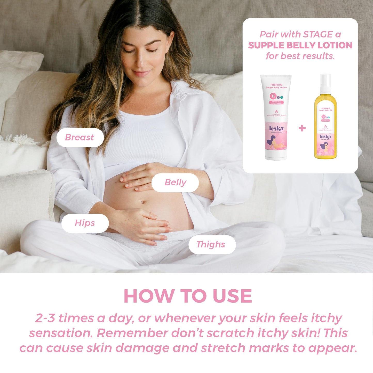 Leska Maternity Stretch Mark Moisturizing Oil | Stage A: Soothe Happy Belly Oil (Pregnancy Months 1-5) | Part Of A Complete 3 St