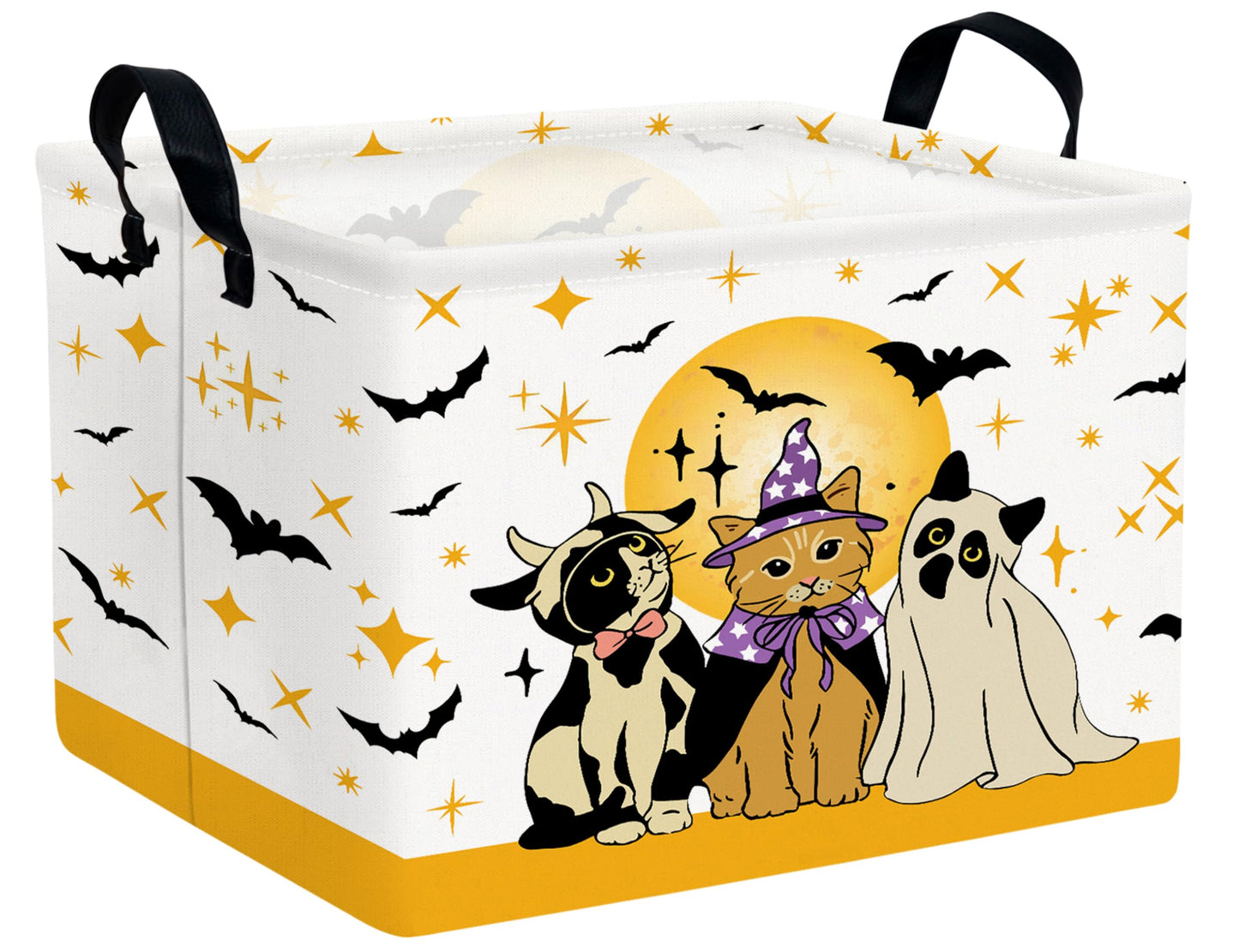 BOOHIT Large Halloween Themed Candy Gift Boo Basket for Kids Baby Personalized Adults Storage Bin Fall Decor(Cat Bat)