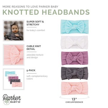 Parker Baby Girl Headbands - 5 Pack Of Cable Knit Nylon Bows For Girls -'Grace Set'