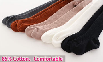 Cecorc Baby Girls Tights Toddler Cable Knit Leggings Infants Stockings Cotton Pantyhose,3-6 Months,5Pack,Black/White/Darkgrey/Re