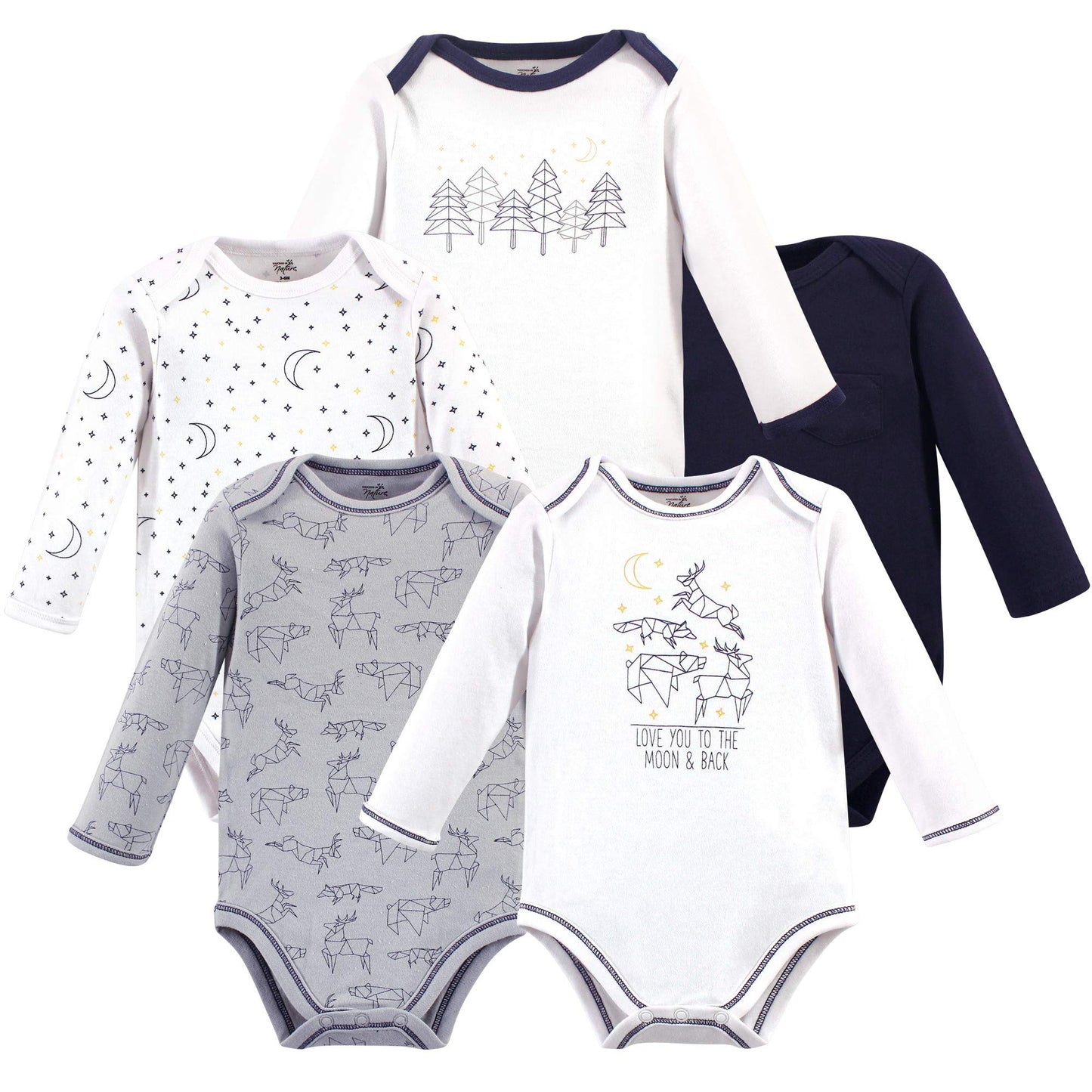 Touched By Nature Baby Organic Cotton Long-Sleeve Bodysuits, Constellation, 6-9 Months
