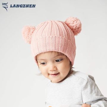 Langzhen Winter Warm Knitted Baby Hats For Girls Pom Pom Kid Toddler Boys Beanies Cap With Fleece Lining (Pink*,48-50Cm)