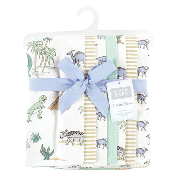 Hudson Baby Unisex Baby Cotton Flannel Burp Cloths 7-Pack, Boy Dino World, One Size