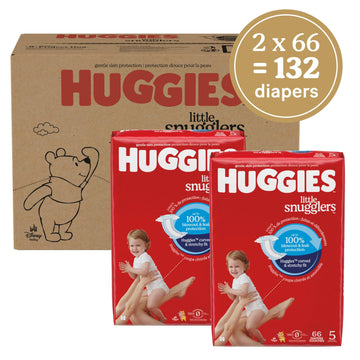 Huggies Size 5 Diapers, Little Snugglers Baby Diapers, Size 5 (27+ Lbs), 132 Count (2 Packs Of 66), Packaging May Vary