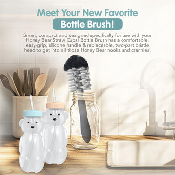 The 730 Project Honey Bear Straw Cup For Babies, 8Oz Honey Bear Cup With Bottle Brush, 2-Pack Improved Lid Therapy Learning Hone