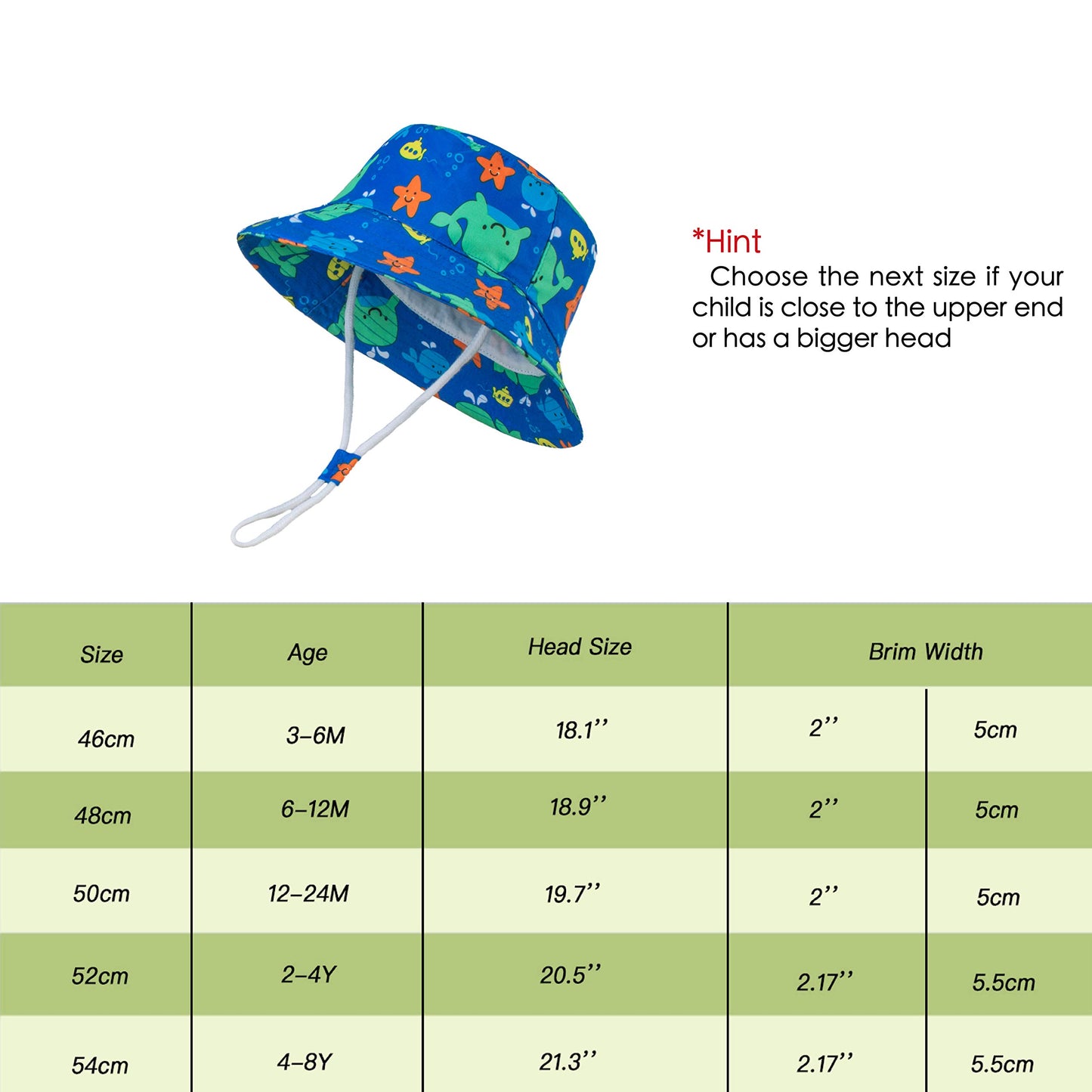 Langzhen Sun Protection Hat For Kids Toddler Boys Girls Wide Brim Summer Outdoor Hat Baby Bucket Hat With Chin Strap (Blue-Whale