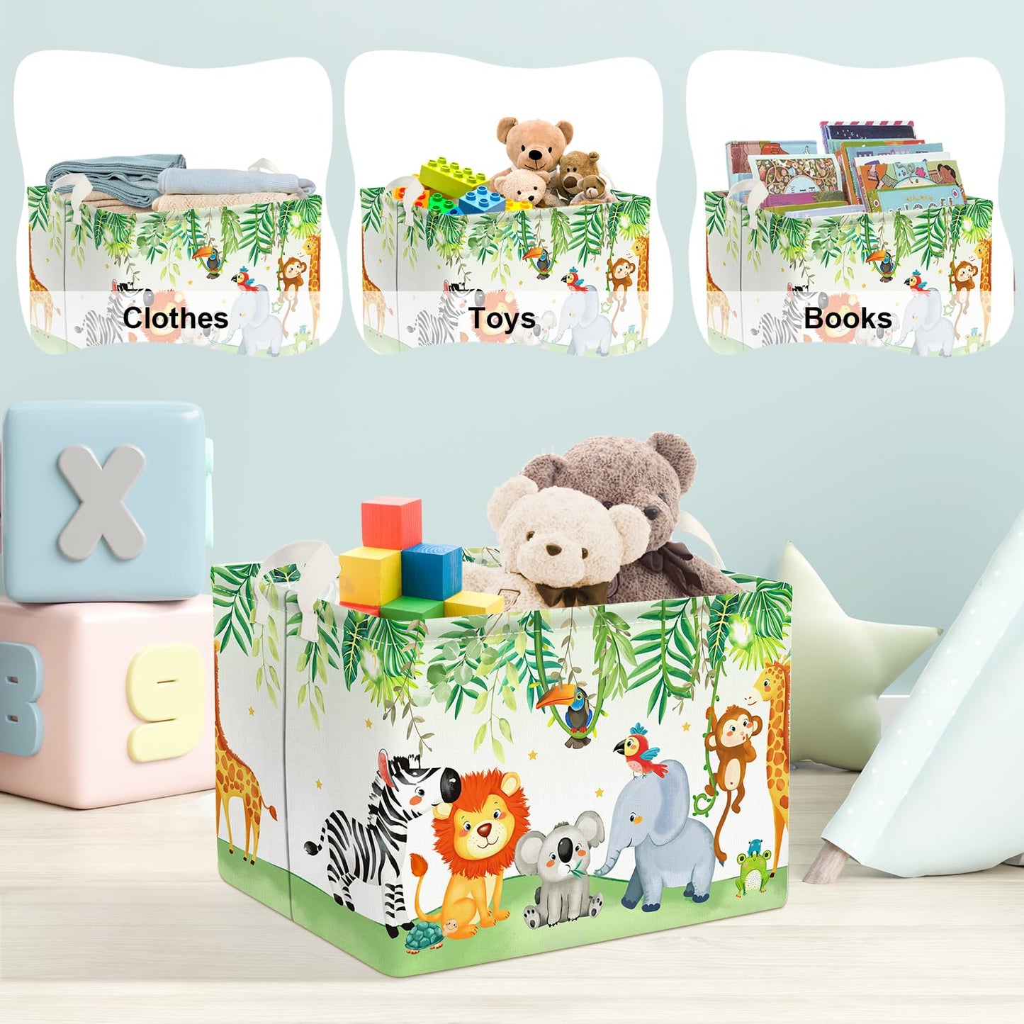 Clastyle Friendly Animals Party Nursery Storage Bins For Toys Books Rectangle Elephant Koala Monkey Safari Storage Basket Kids C