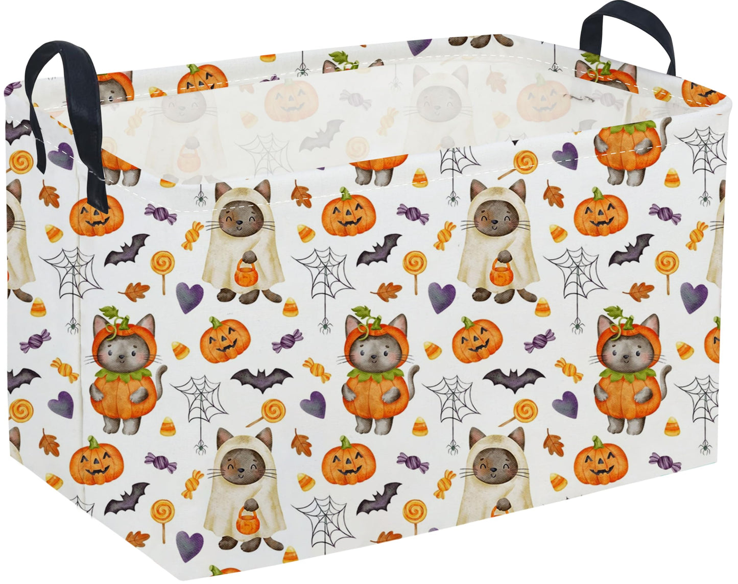 Sanjiaofeng Rectangular Kids Basket Halloween Storage Bins,Cat Storage Basket with Handles.Clothers,Books,Kid s Gifts Bins. (Ca