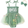Titkkop Baby Girl 1St Birthday Clothes One Year Old Tulle Romper Sleeveless Bodysuit Cake Smash Outfits(Green,12-18M)