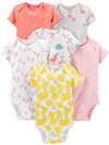 Simple Joys By Carter'S Baby Girls' Short-Sleeve Bodysuit, Pack Of 6, Multicolor/Birds/Fruit/Lemon/Turtle, 0-3 Months