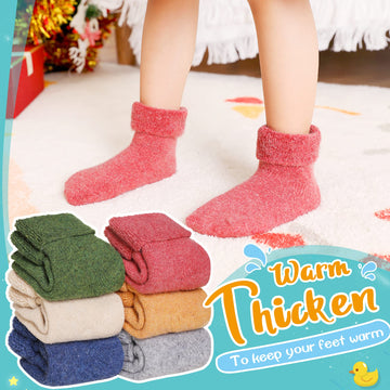 Eyean Baby Wool Grip Sock Soft Winter Warm Thick Non Slip Toddler Boy Girls Crew Socks For Children 6 Pairs (Solid Color, 0-12 M