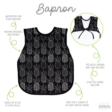 Bapronbaby Pineapple Monochrome Bapron - No Neck Tie Safer Bib For Baby & Toddler - Soft Waterproof Stain Resistant - Machine Wa