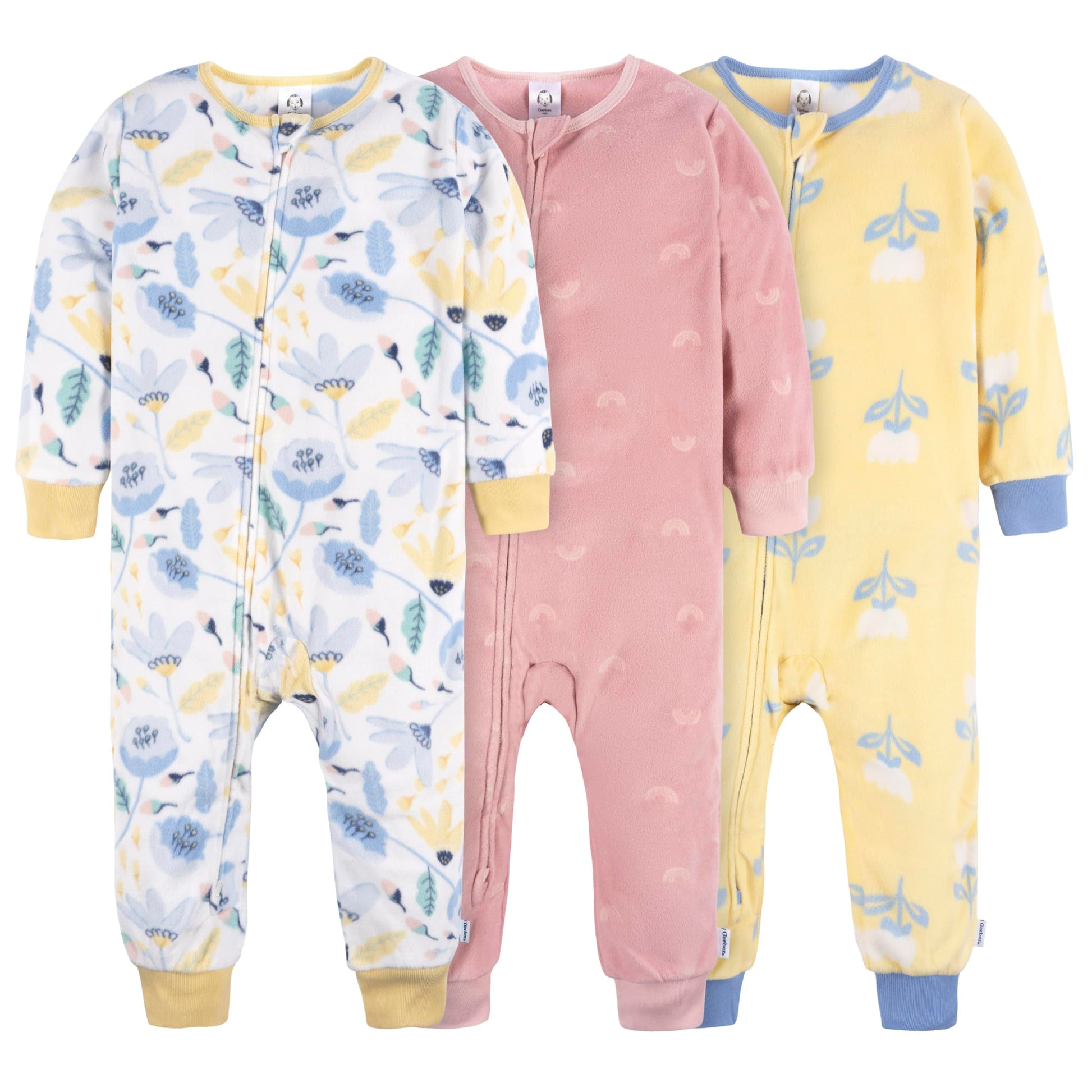 Gerber Baby Girl'S Flame Resistant Fleece Footless Pajamas 3-Pack, Multi Floral