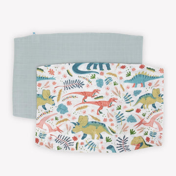 Little Unicorn Standard Pillowcase 2 Pack | Super Soft & Breathable Muslin Fabric | Snug Envelope Closure (Boho Dino)