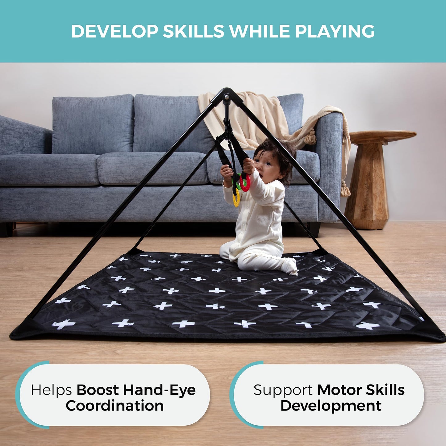 Travel Baby Play Mat For Babies 0-6 Months, Baby Play Mat, Newborn Travel Essentials, Tummy Time For Floor, Portable, Crosses Pa