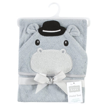 Hudson Baby Unisex Baby Cotton Animal Face Hooded Towel, Gray Hippo, One Size