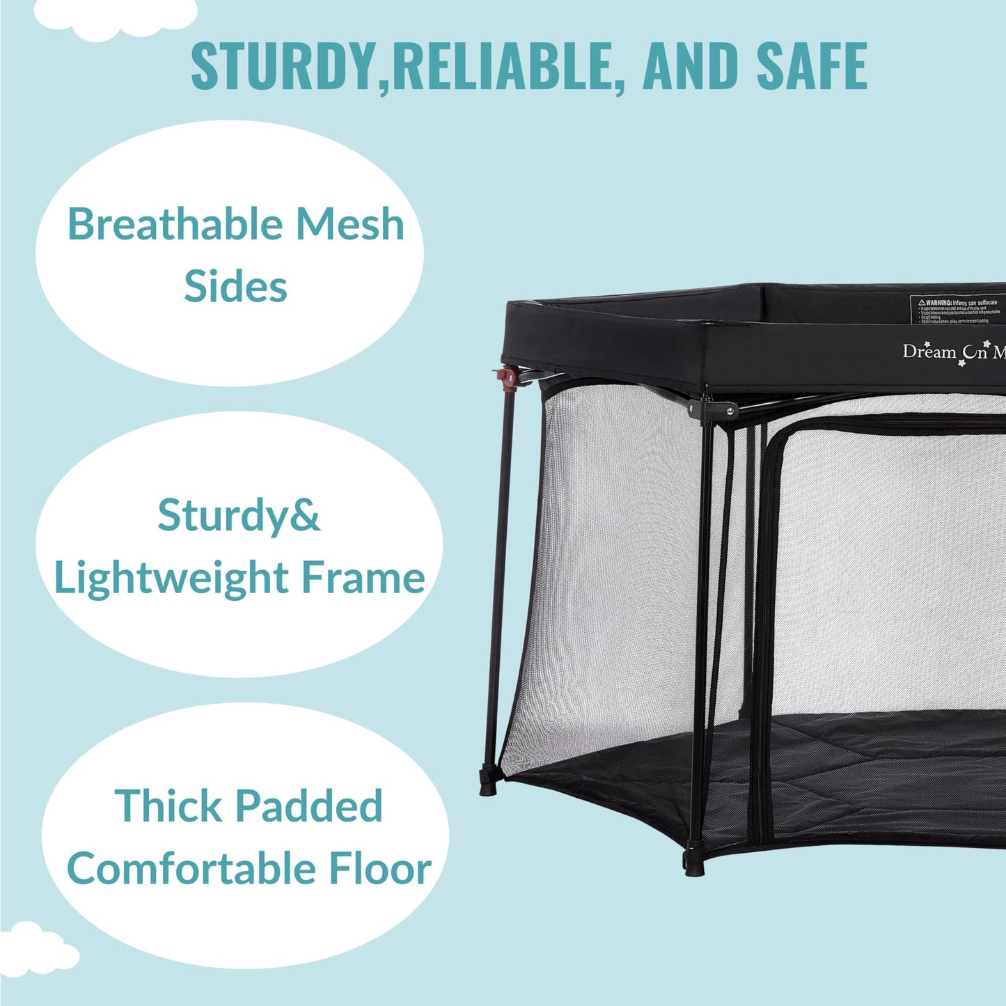 Dream On Me Onyx Playpen In Black, Baby Playpen, Portable And Lightweight, Playpen For Babies And Toddler - Comes With A Comfort