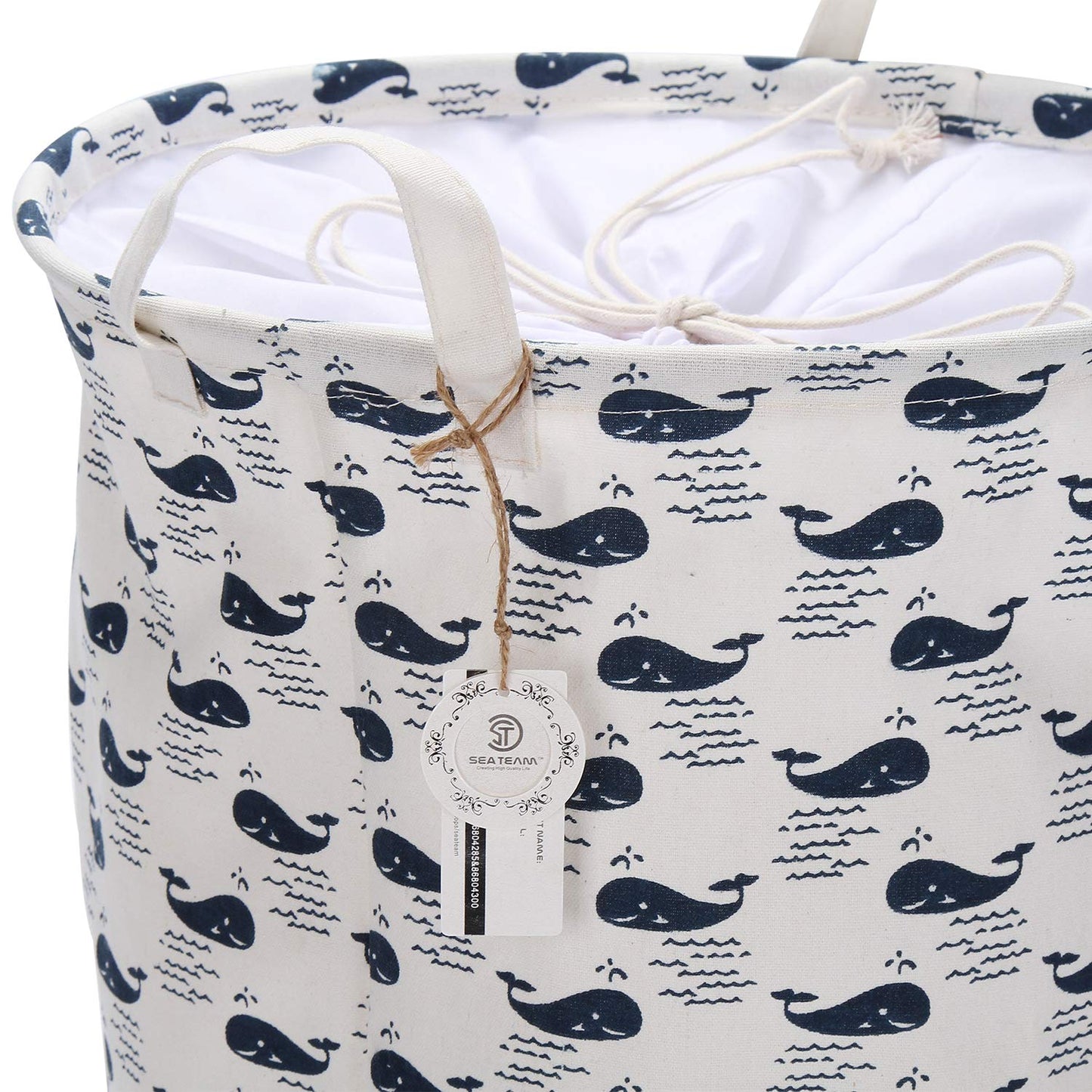 Sea Team 19.7' X 15.7' Large Sized Folding Cylindric Waterproof Coating Canvas Fabric Laundry Hamper Storage Basket With Draws