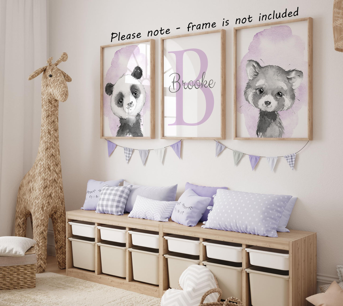 Safari Animals Set Of 3 Unframed Poster Prints For Baby Girls Nursery Bedroom Playroom, Personalized Name, Choice Of 12 Animals,