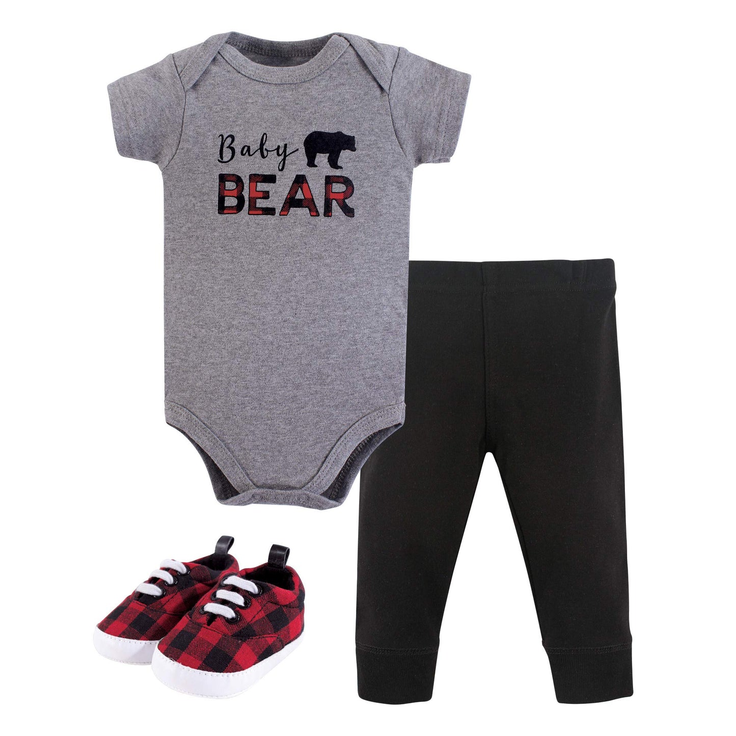 Little Treasure Unisex Baby Cotton Bodysuit, Pant And Shoe Set, Baby Bear Short-Sleeve, 6-9 Months