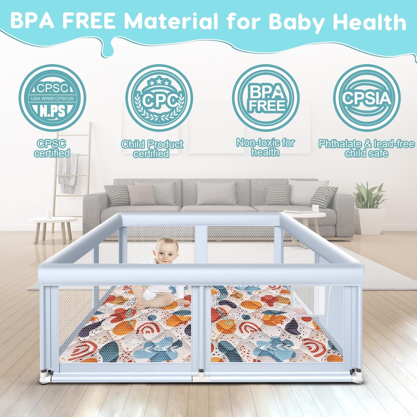 Fshibila 65'   50' Large Baby Playpen With Mat, Baby Playard For Babies And Toddlers, Baby Fence Play Pens For Indoor & Outdoo