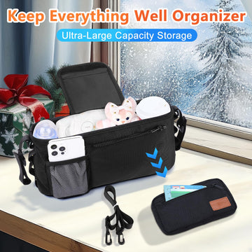 Guiseapue Universal Stroller Organizer With Cup Holder Detachable Phone Bag And Shoulder Strap, Stroller Caddy Fits For Stroller