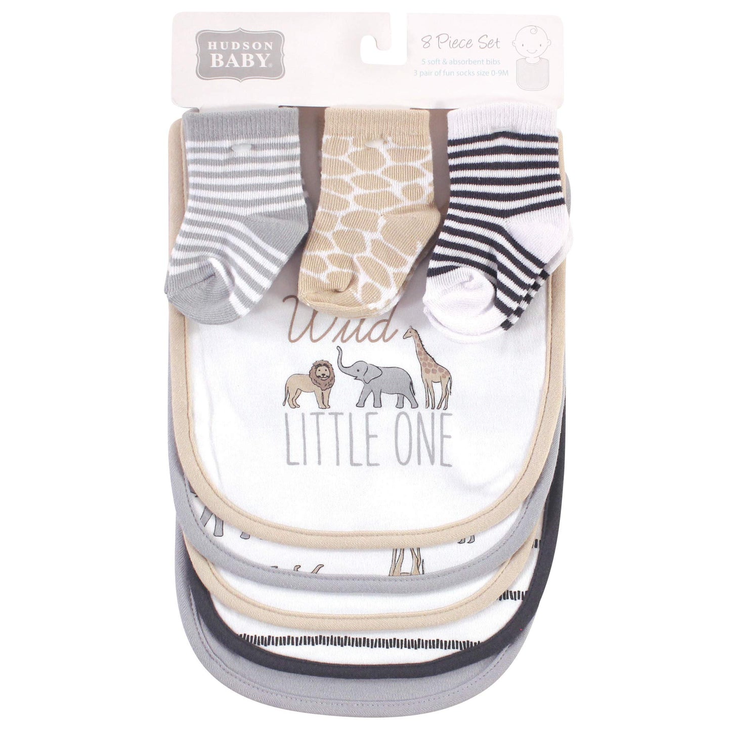 Hudson Baby Unisex Baby Cotton Bib And Sock Set, Modern Safari Animals, One Size