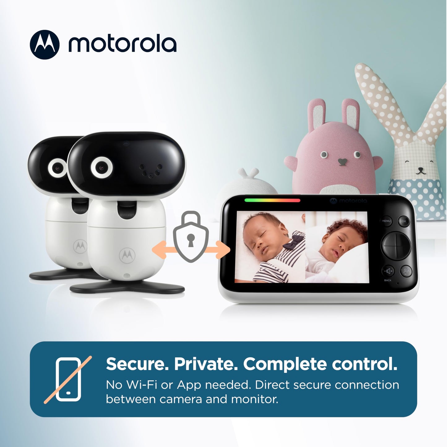 Motorola Baby Pip1610 Hd - 5' Motorized Video Baby Monitor W/ 2 Cameras, Wall Mount, 1000Ft Range, Two-Way Audio, Room Temperat