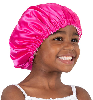 Olivia Sylx Satin & Silk Bonnet - Sleep Cap For Toddlers & Girls, Hair Cover For Sleeping - Adjustable (Hot Pink/Light Pink, 0-3