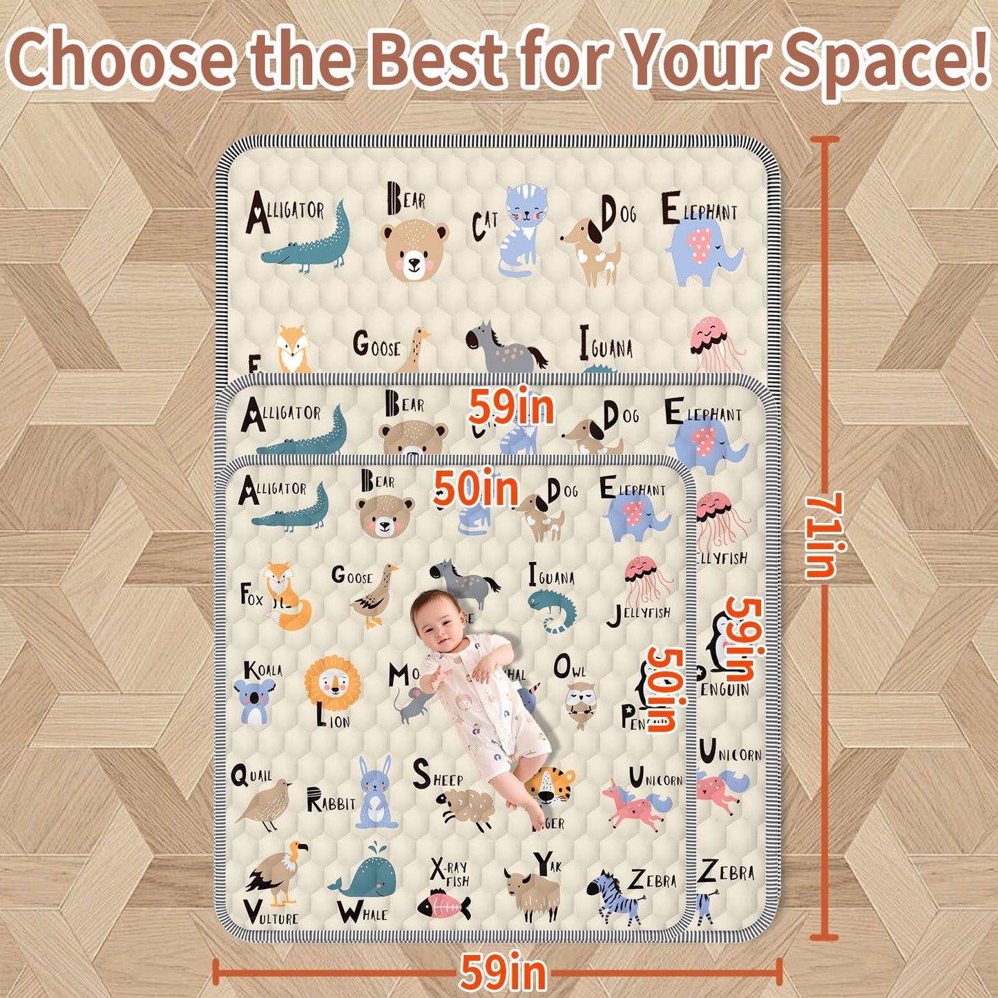 Baby Play Mat 59' X 59', Thickened Soft Floor Mat, Waterproof And Non-Slip Crawling Play Mat, Machine Washable Foldable Crawli