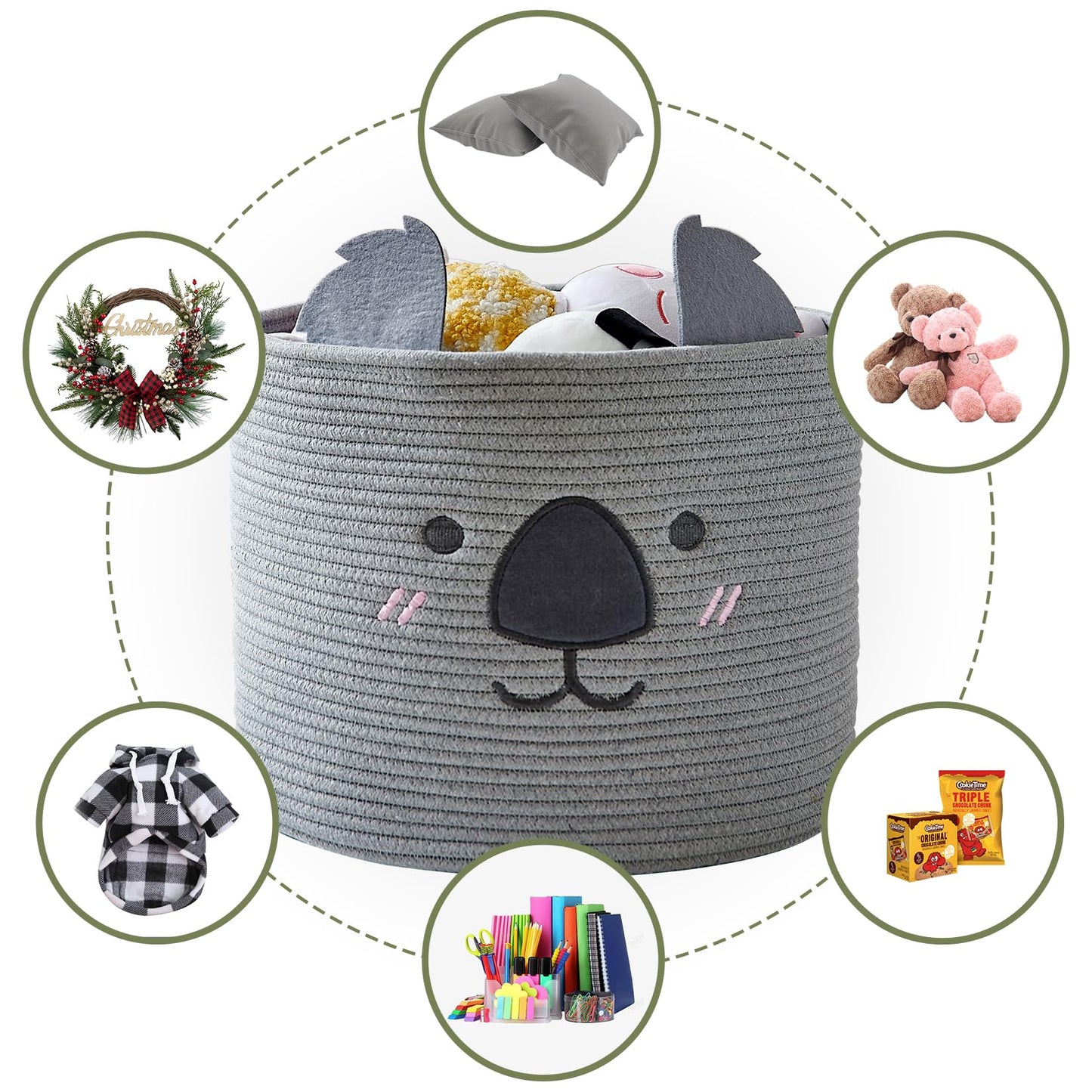 Omerai Animal Koala Basket, Cute Cotton Rope Woven Large Blanket Basket, Toy Storage For Nursery Decor And Laundry Organizer Wit