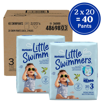 Huggies Little Swimmers Disposable Swim Diapers, Size 3 (16-26 Lbs), 40 Ct (2 Packs Of 20), Packaging May Vary