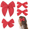 Deeka 4 Pcs Red Cotton Linen Hair Bows 3 Styles 5' & 4' Handmade Hair Bow Set For Toddler Girls Alligator Hair Clips Knot Bows