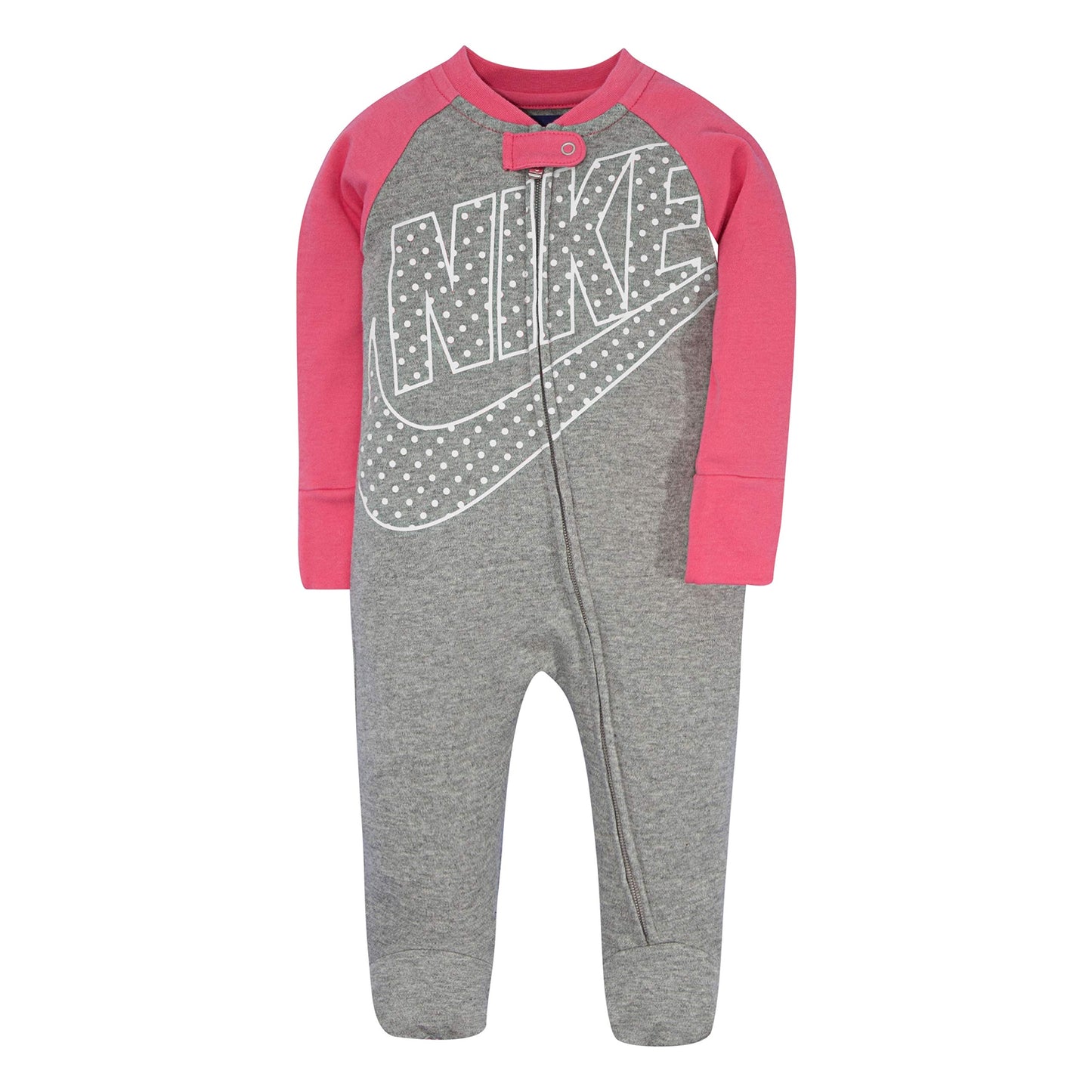 Nike Childrens Apparel Kids Sportswear Graphic Footed Coverall Pants, Dark Grey Heather/Pink, 3M