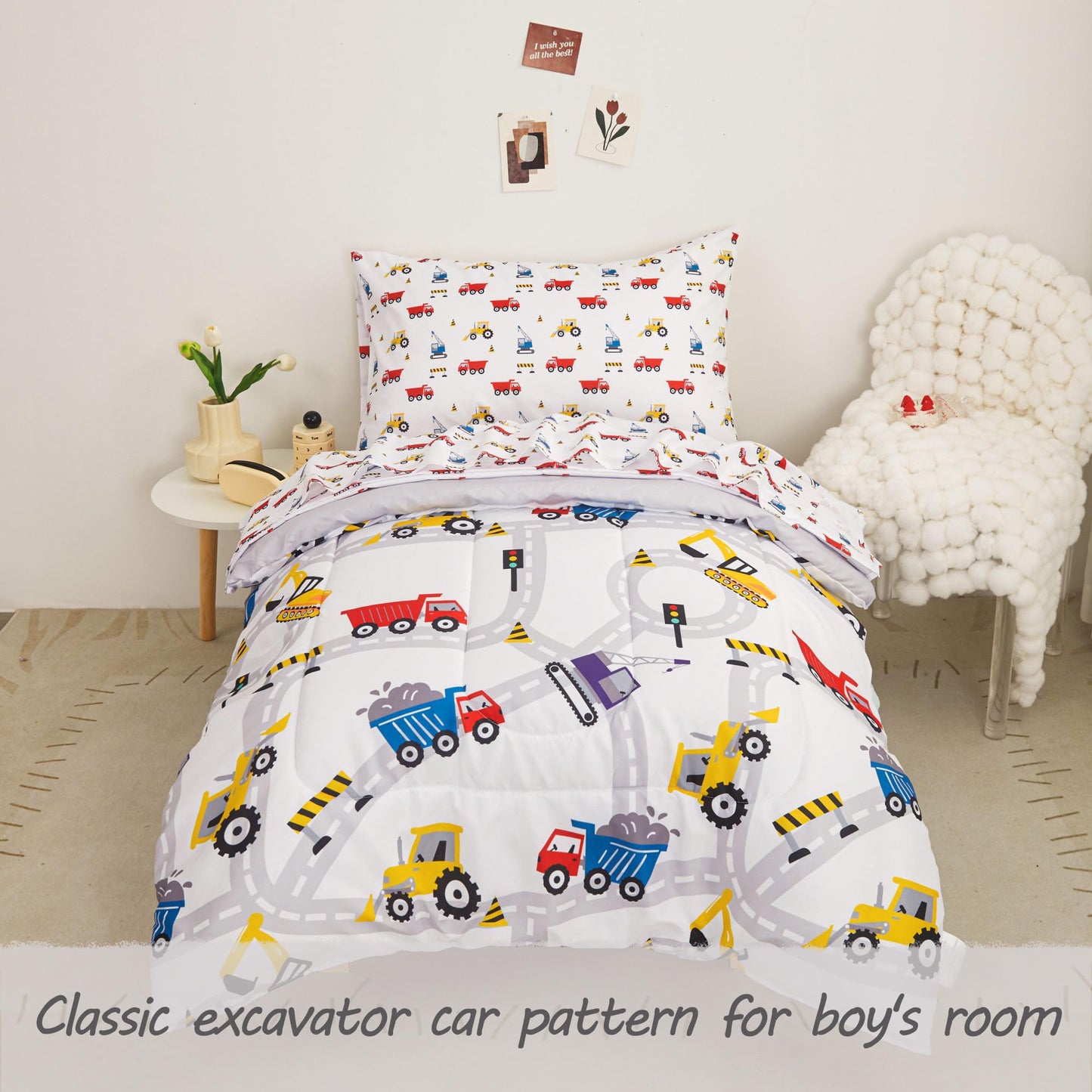 Viviland Boys Car Toddler Comforter Sets, Soft Toddler Bedding Set, Microfiber Toddler Bed Set, Truck