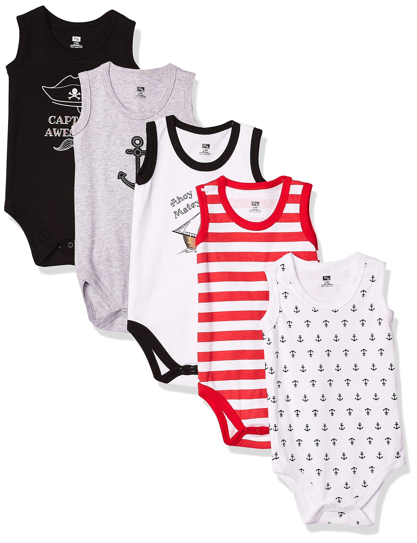 Hudson Baby Unisex Baby Cotton Sleeveless Bodysuits, Pirate Ship, 6-9 Months