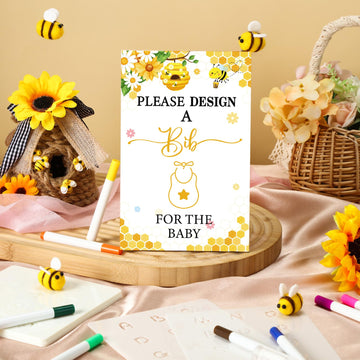Panitay 100 Pcs Diy Baby Bibs Decorating Kit 50 White Bibs 25 Stencils 24 Fabric Markers 1 Baby Shower Game Sign(Bee)
