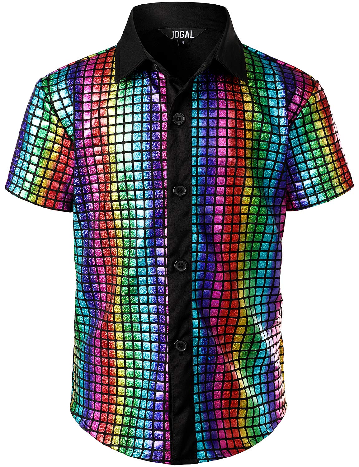 Jogal Boy 'S Dress Shirt Sequins Button Down Shirts 70S Disco Party Costume 10 Multicolour