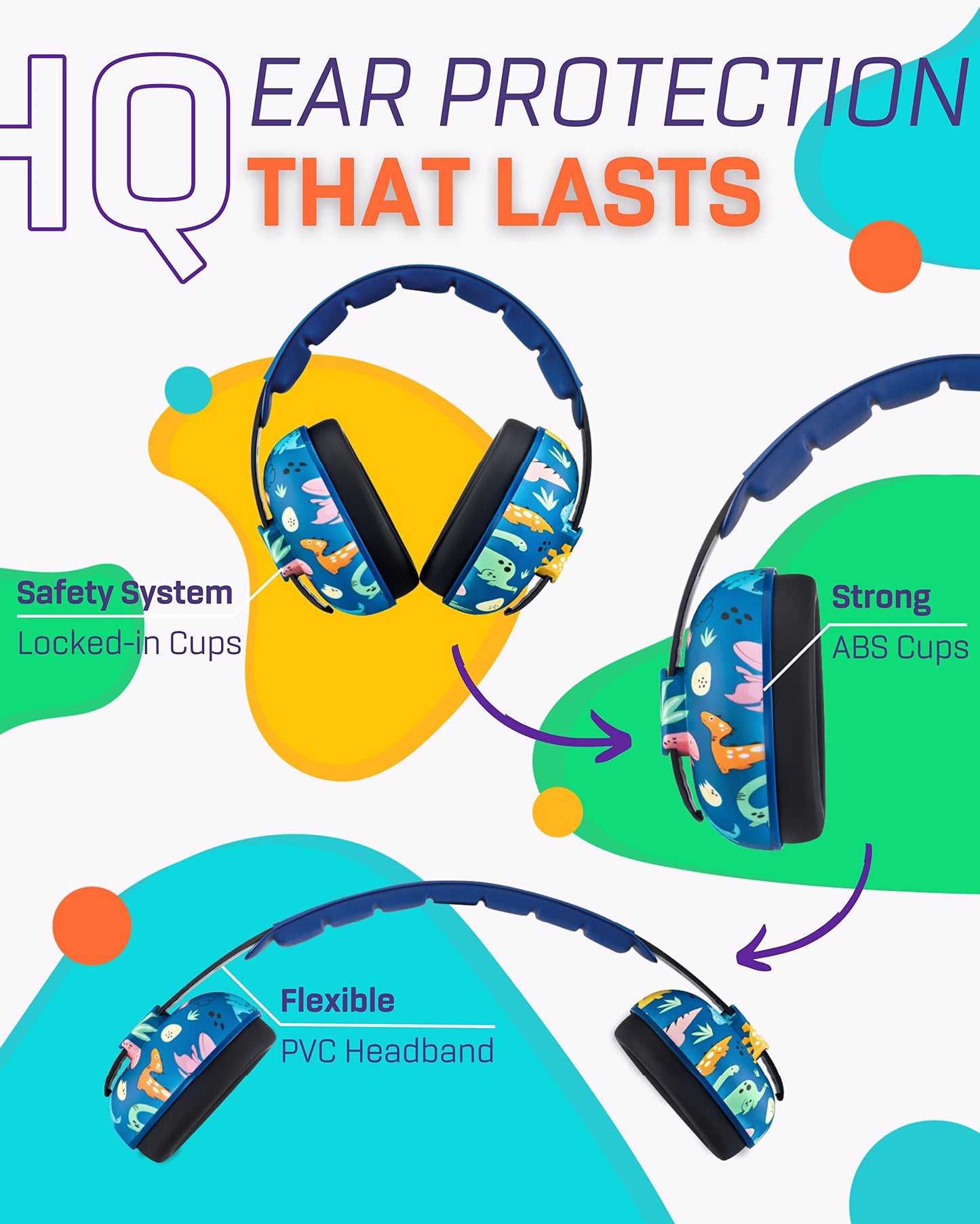 Vanderfields Baby Ear Protection Noise Cancelling Headphones For Babies, Toddlers, Infants 3 Months To 2 Years,Dinosaur Club