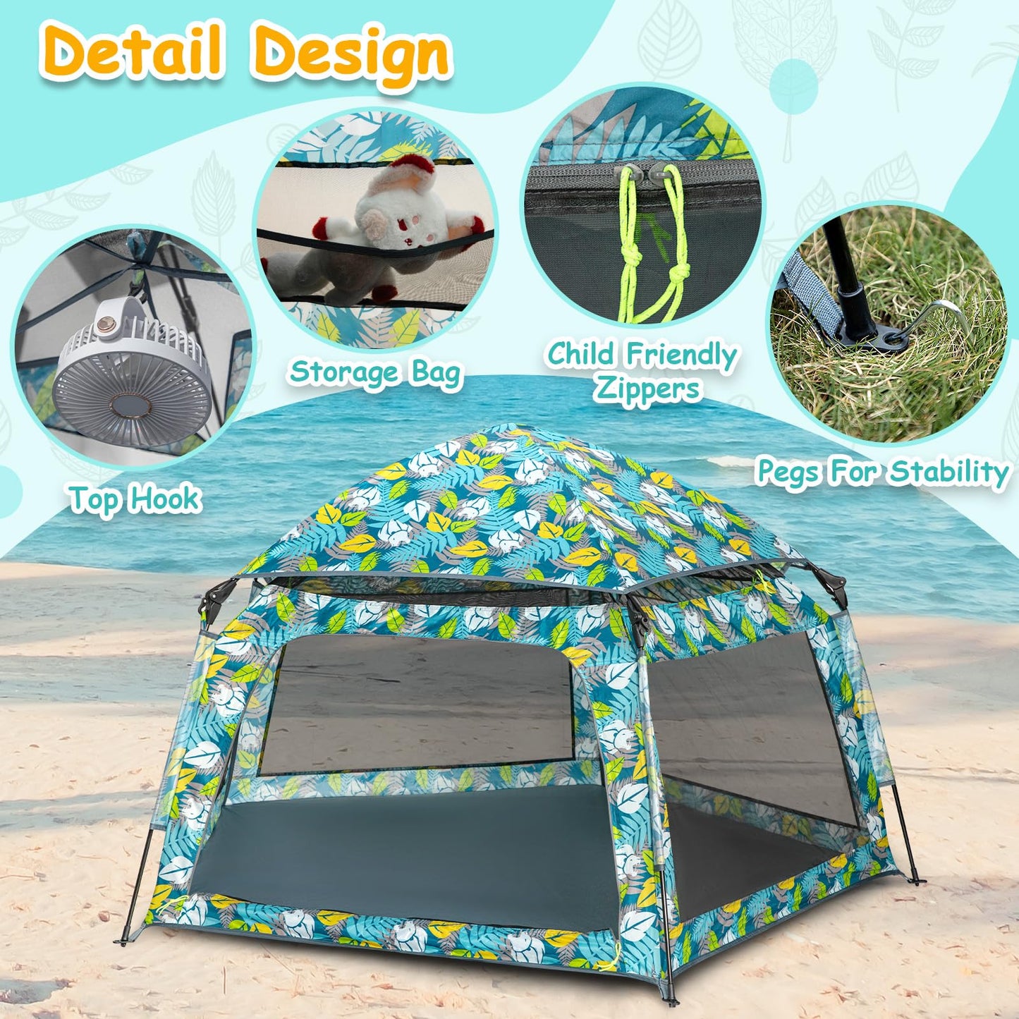 Funsland Playpen Pop-Up Tent For Baby - Outdoor Play Tent For Beach With Canopy Portable Play Yard For Kids And Toddlers