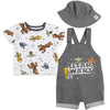 Star Wars R2-D2 Yoda Chewbacca Infant Baby Boys Short Overalls Graphic T-Shirt And Hat 3 Piece Outfit Set Grey 12 Months